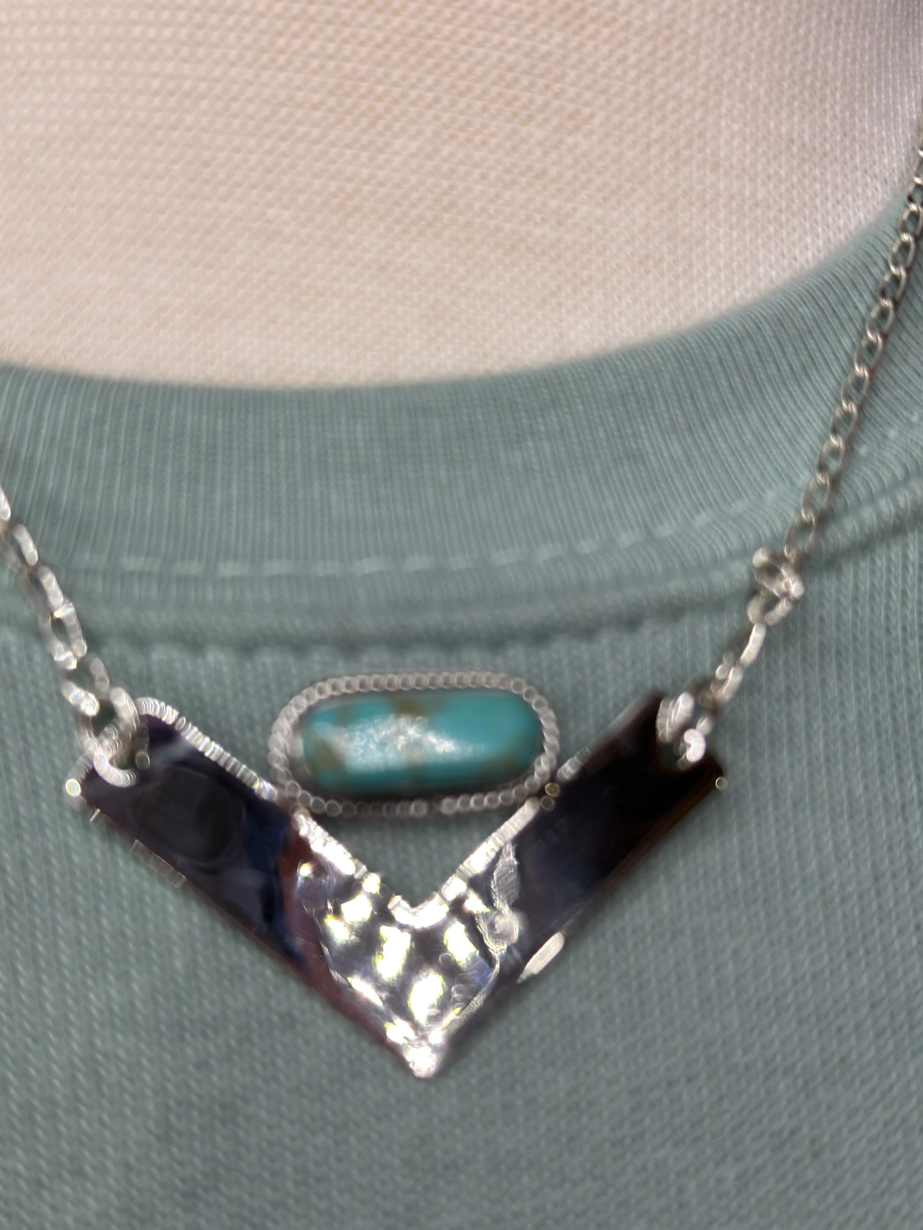 The Must Have Sterling Silver Turquoise V Necklace