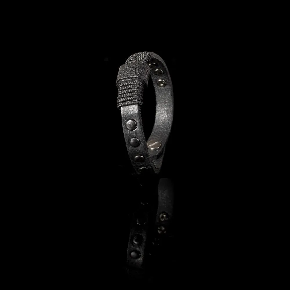The Roped Slim Black Leather Bracelet