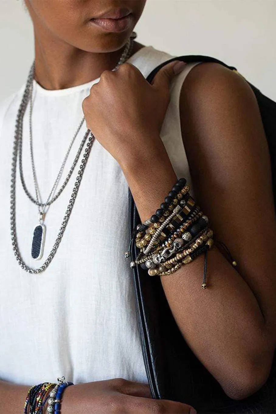 Tigers Eye and Onyx Bead Bracelet
