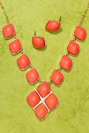 Type 3 Diamond Coral Necklace/Earring Set