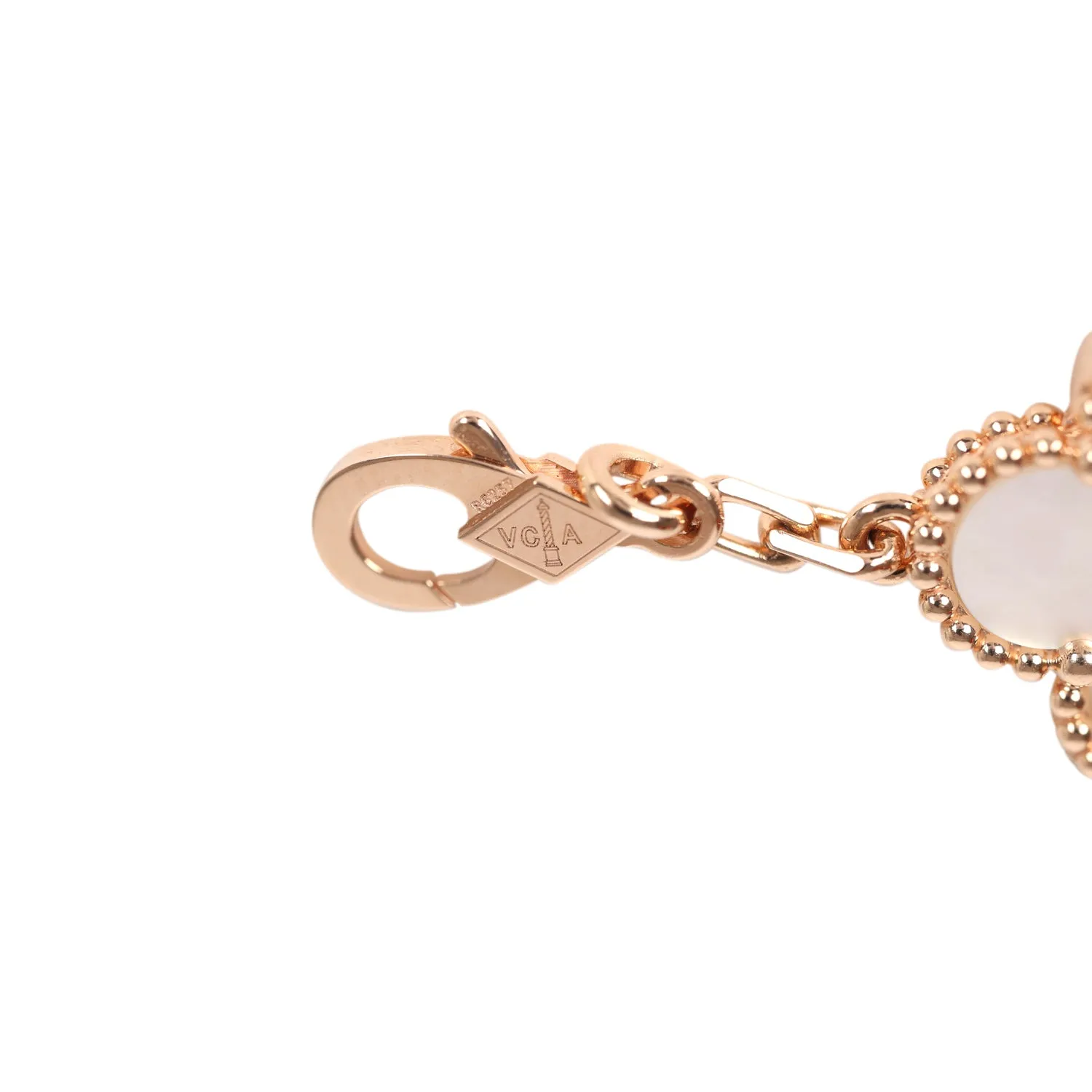 Van Cleef & Arpels Limited Edition Seoul Maison Vintage Alhambra 5 Motif Bracelet White Mother of Pearl & 18K Rose Gold Hardware