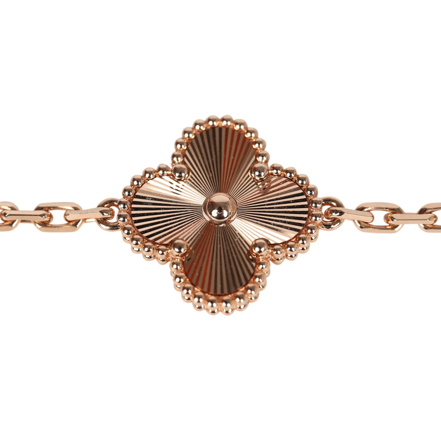 Van Cleef & Arpels Limited Edition Seoul Maison Vintage Alhambra 5 Motif Bracelet White Mother of Pearl & 18K Rose Gold Hardware