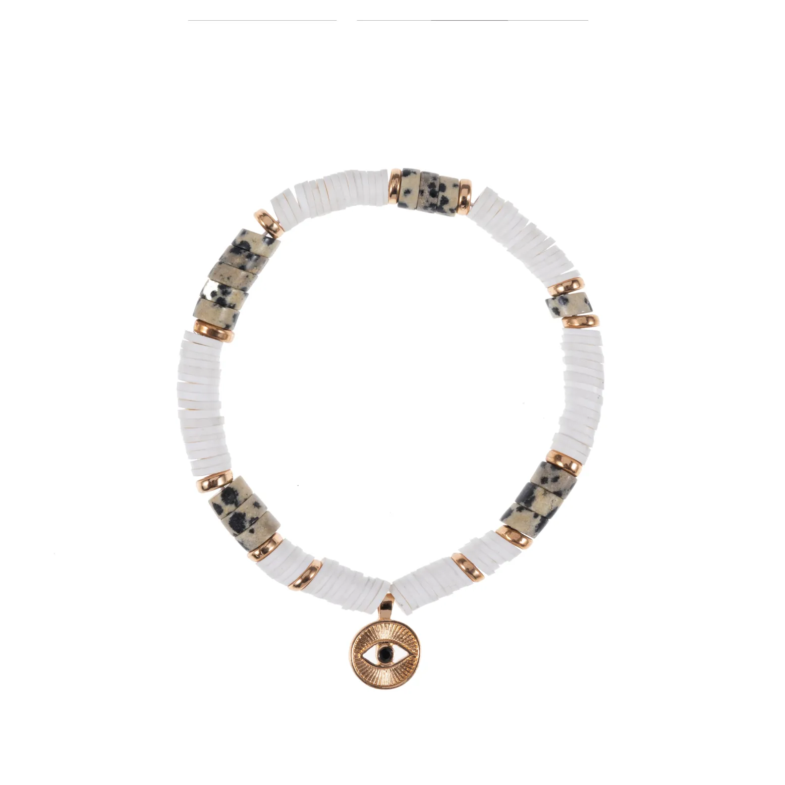 White Speckled Stone   Evil Eye Charm Bracelet