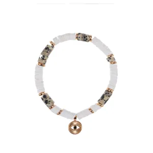 White Speckled Stone   Evil Eye Charm Bracelet