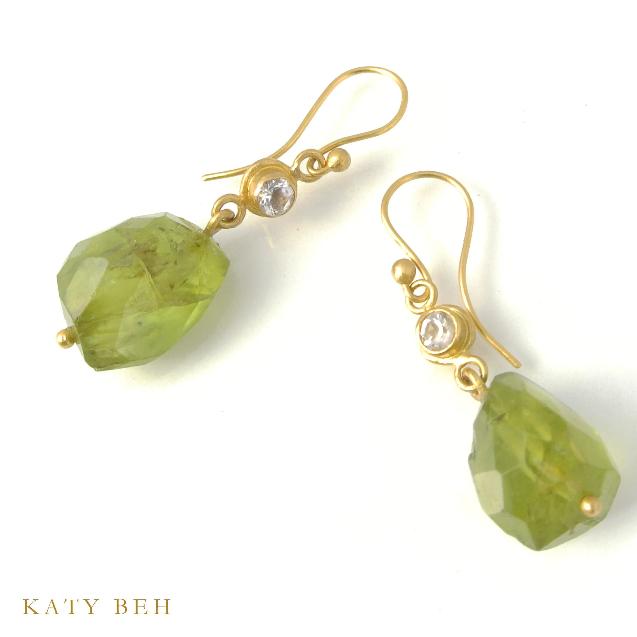 White Topaz and Peridot Drop Earrings