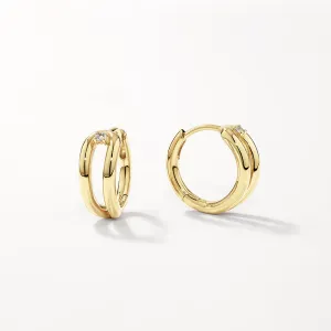 White Topaz Link Loop Hoop Earrings in Gold
