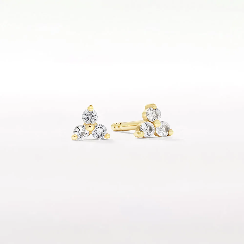 White Topaz Micro Trio Stud Earrings in Gold