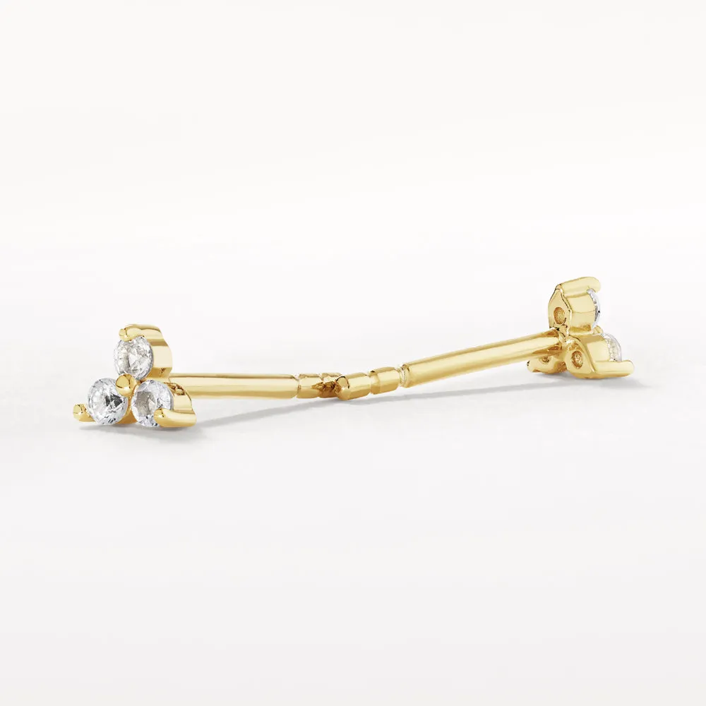 White Topaz Micro Trio Stud Earrings in Gold