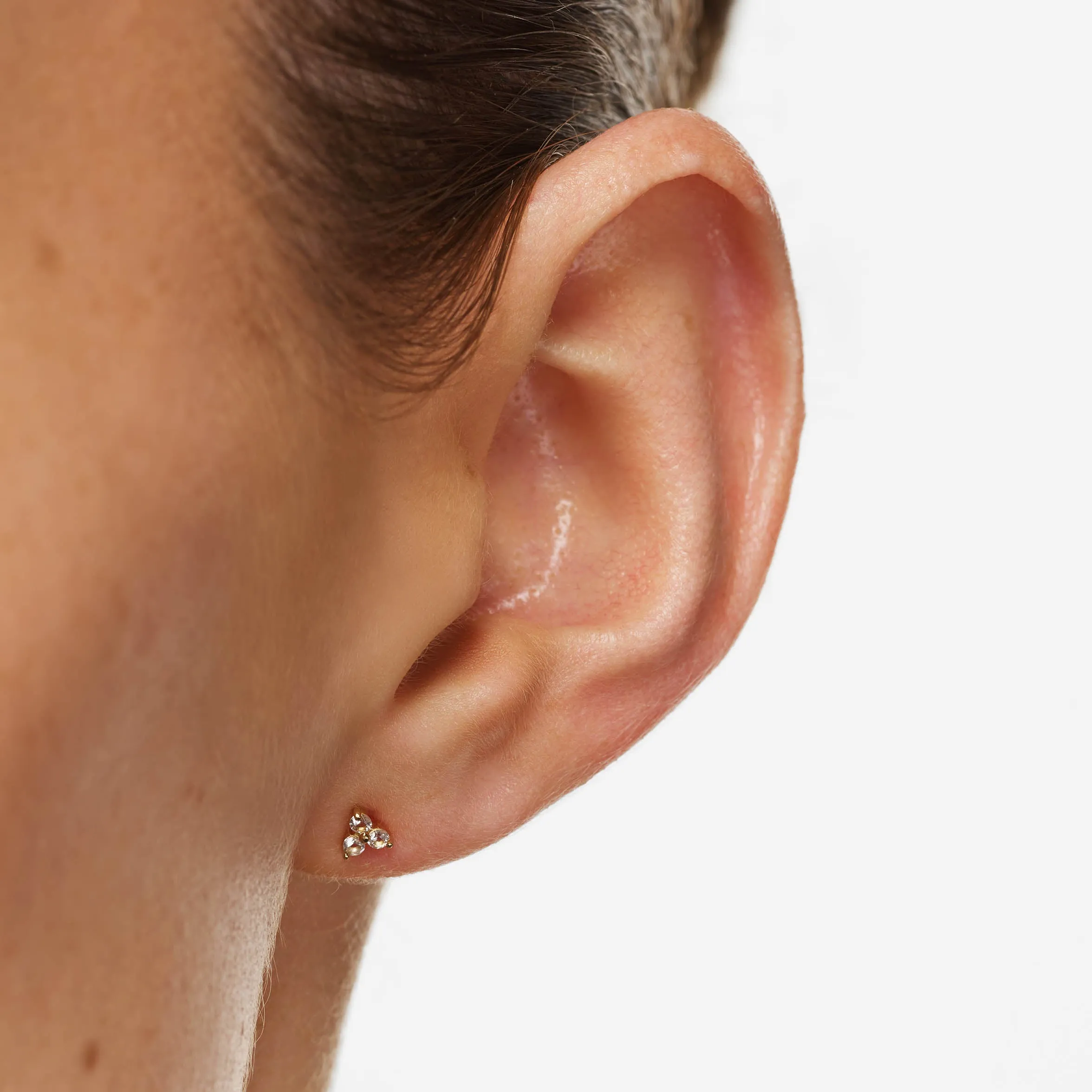 White Topaz Micro Trio Stud Earrings in Gold