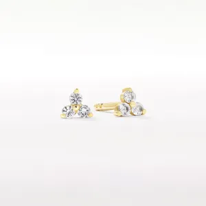 White Topaz Micro Trio Stud Earrings in Gold